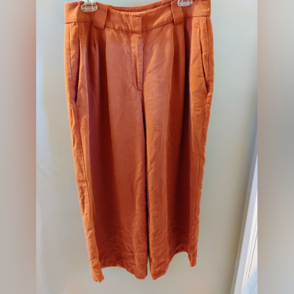 Women's Boden Size 10 Petite Coral Pink Cropped Wide Leg Pleated High Rise Pants
